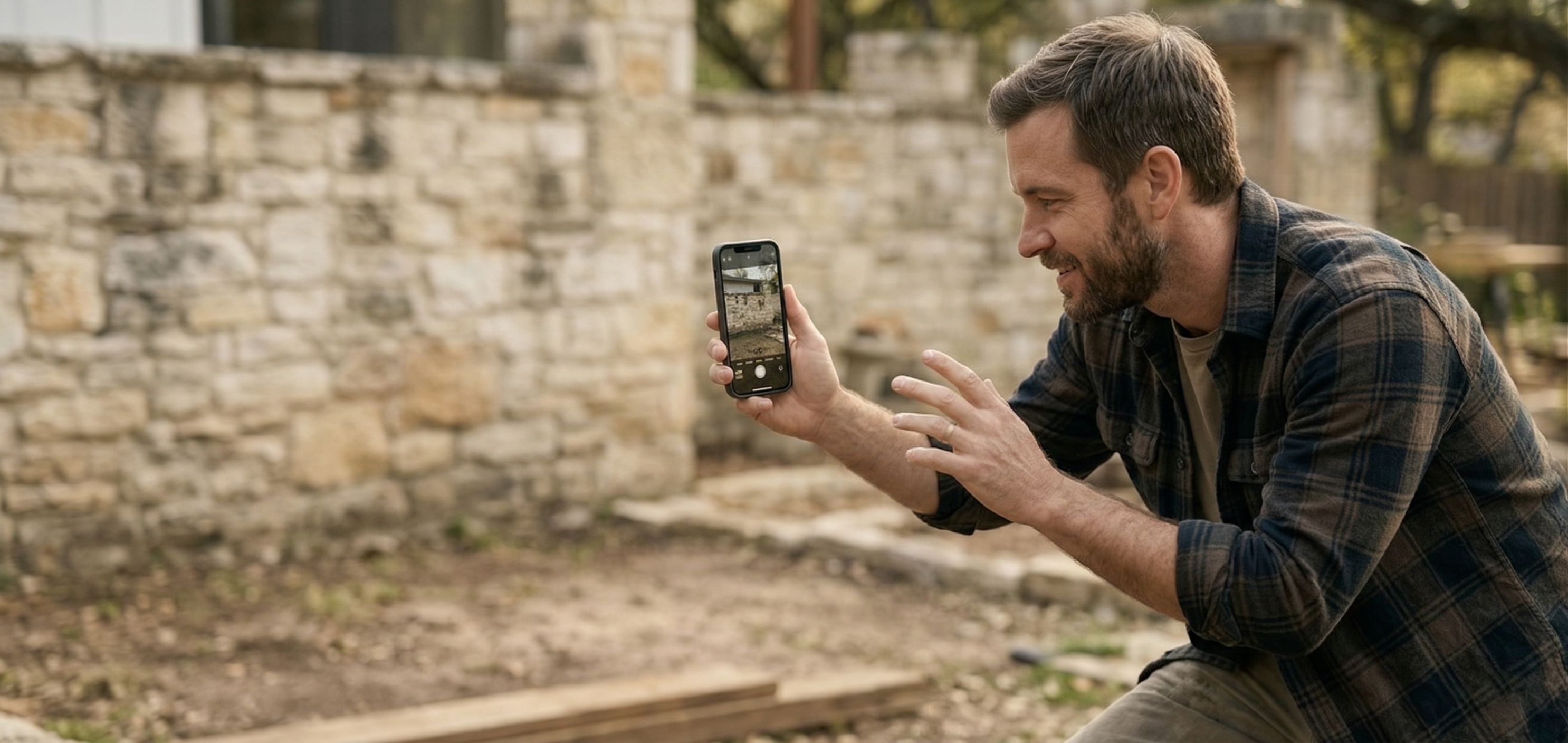 Person taking photos of their outdoor space to plan a home build project